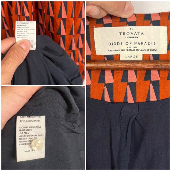 Trovata Birds of Paradis L Geometric Print Button Front Midi Dress Orange Long - Picture 4 of 11